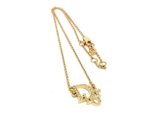 Christian Dior クリスチャンディオール ネックレス ロゴ ゴールド系 メタル ラインストーン レディース 超美品