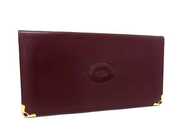 Cartier カルティエ 長財布 マストライン ボルドー系 レザー メンズ 二つ折り 札入れ 美品