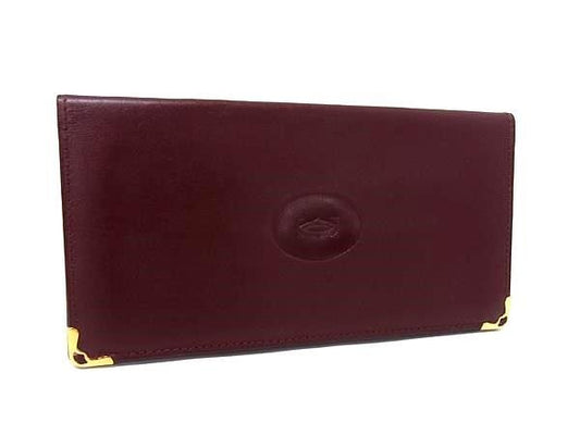 Cartier カルティエ 長財布 マストライン ボルドー系 レザー メンズ 二つ折り 札入れ 美品