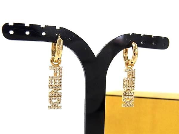 FENDI フェンディ ピアス グラフィ 8AH253 ゴールド系 メタル ラインストーン レディース 超美品