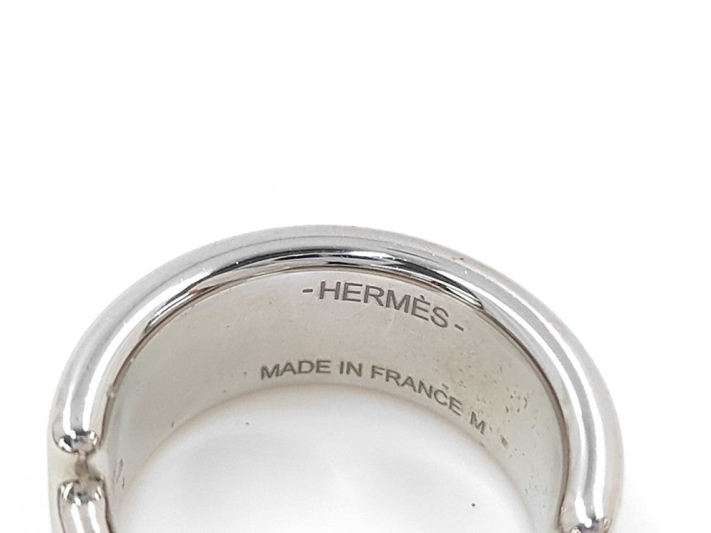 HERMES エルメス リング オランプ シルバー ブラウン系 メタル レザー レディース 指輪 美品