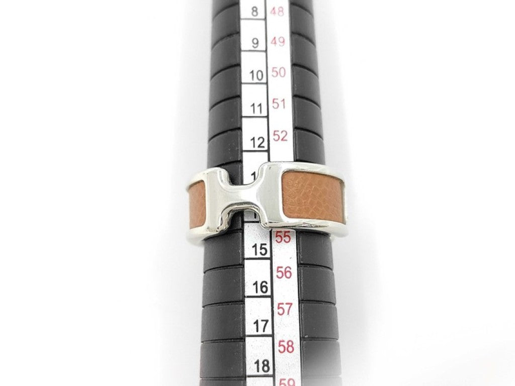 HERMES エルメス リング オランプ シルバー ブラウン系 メタル レザー レディース 指輪 美品