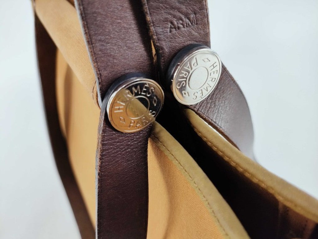 HERMES エルメス ショルダーバッグ カバックエランPM ブラウン系 キャンバス レザー レディース シルバー金具 美品