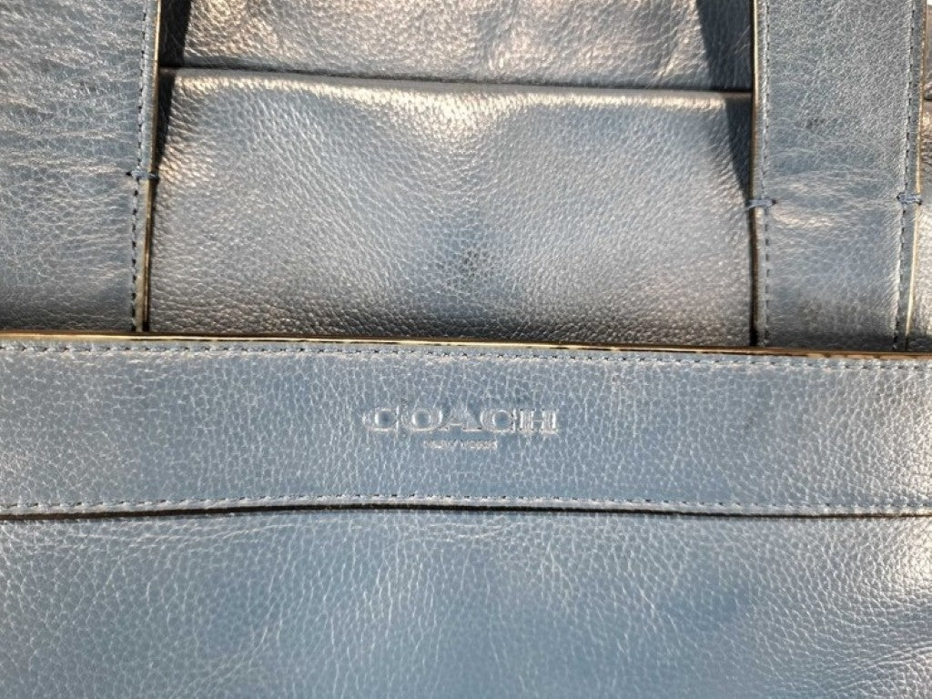COACH コーチ ビジネスバッグ ハミルトン F54801 ブルー系 レザー メンズ ハンドバッグ シルバー金具