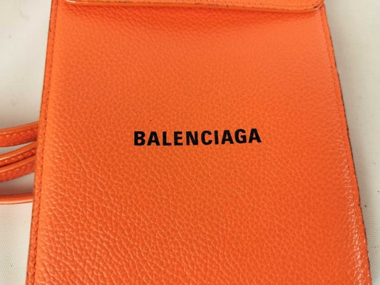 BALENCIAGA バレンシアガ フォンショルダー キャッシュ フォン カードホルダー 640536 オレンジ系 レザー レディース 美品