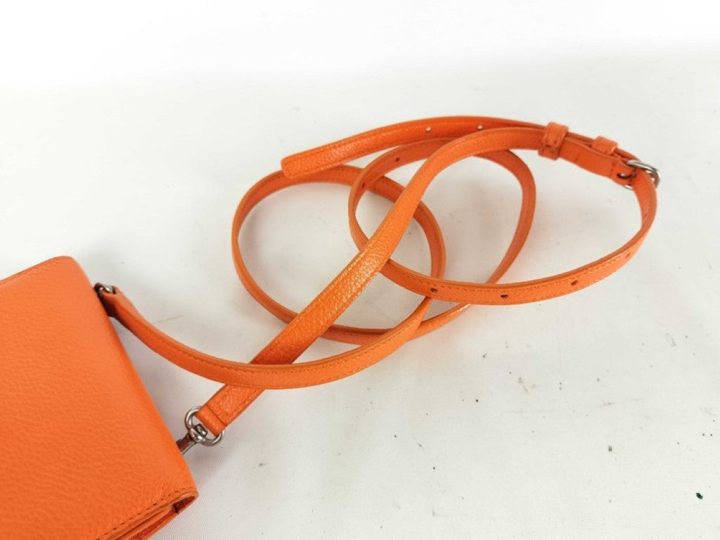 BALENCIAGA バレンシアガ フォンショルダー キャッシュ フォン カードホルダー 640536 オレンジ系 レザー レディース 美品