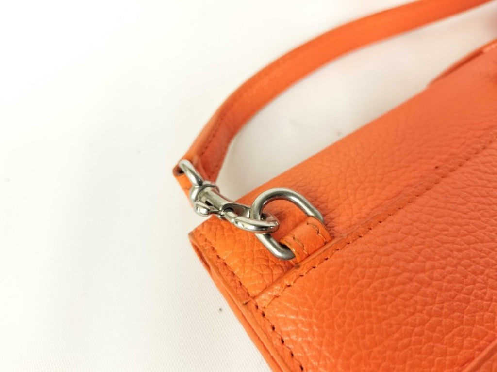 BALENCIAGA バレンシアガ フォンショルダー キャッシュ フォン カードホルダー 640536 オレンジ系 レザー レディース 美品