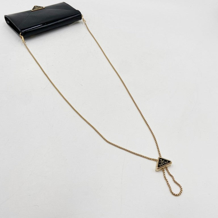 PRADA プラダ ショルダーバッグ トライアングルトゴ 1BP051 ブラック系 パテントレザー レディース チェーン ゴールド金具 美品