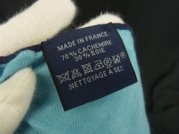 HERMES エルメス スカーフ ロザンジュ ライトブルー ネイビー カシミヤ70％ シルク30％ レディース 美品