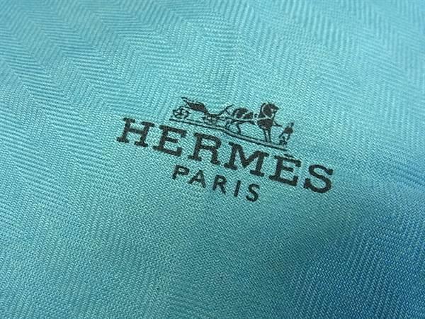 HERMES エルメス スカーフ ロザンジュ ライトブルー ネイビー カシミヤ70％ シルク30％ レディース 美品
