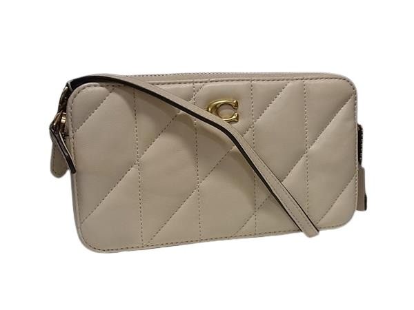 COACH コーチ ショルダーバッグ ピロー CM531 アイボリー レザー レディース 2WAY キルティング ダブルジップ 美品