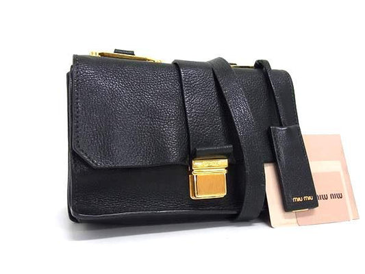 miumiu ミュウミュウ ショルダーバッグ マドラス RT0609 ブラック レザー レディース ゴールド金具