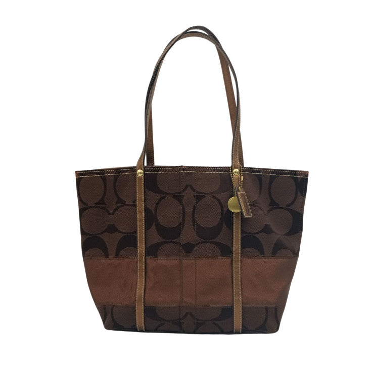 COACH コーチ トートバッグ シグネチャー ミディアム トート 11098 ブラウン系 キャンバス×レザー レディース 美品