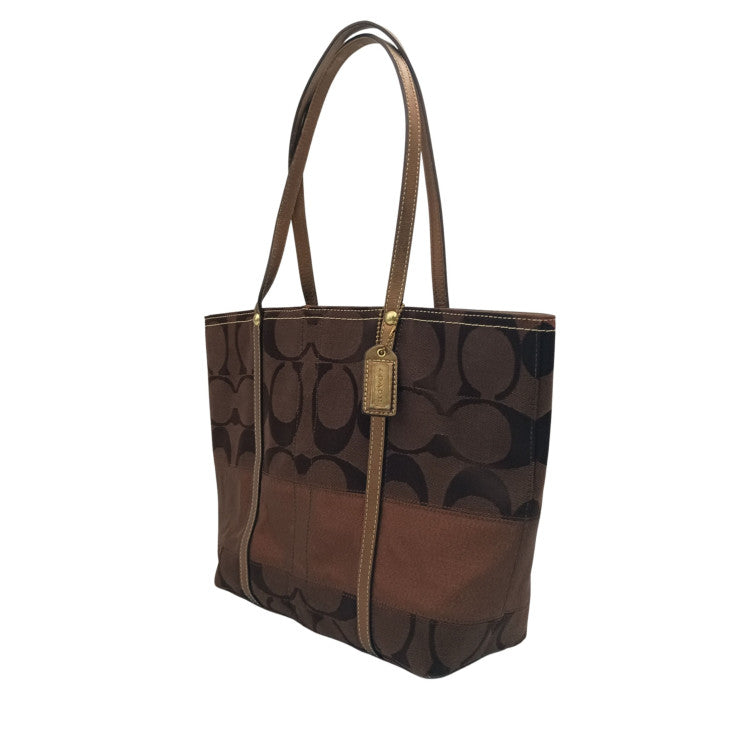 COACH コーチ トートバッグ シグネチャー ミディアム トート 11098 ブラウン系 キャンバス×レザー レディース 美品