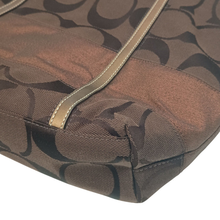 COACH コーチ トートバッグ シグネチャー ミディアム トート 11098 ブラウン系 キャンバス×レザー レディース 美品