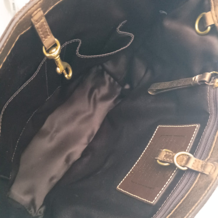 COACH コーチ トートバッグ シグネチャー ミディアム トート 11098 ブラウン系 キャンバス×レザー レディース 美品