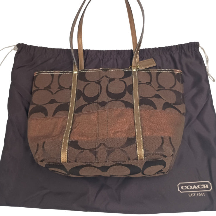 COACH コーチ トートバッグ シグネチャー ミディアム トート 11098 ブラウン系 キャンバス×レザー レディース 美品