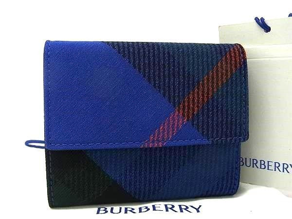 BURBERRY バーバリー 三つ折り財布 COMPACT WALLET CHECK JAC 8086004 ブルー系 キャンバス レディース チェック柄 新品未使用展示品