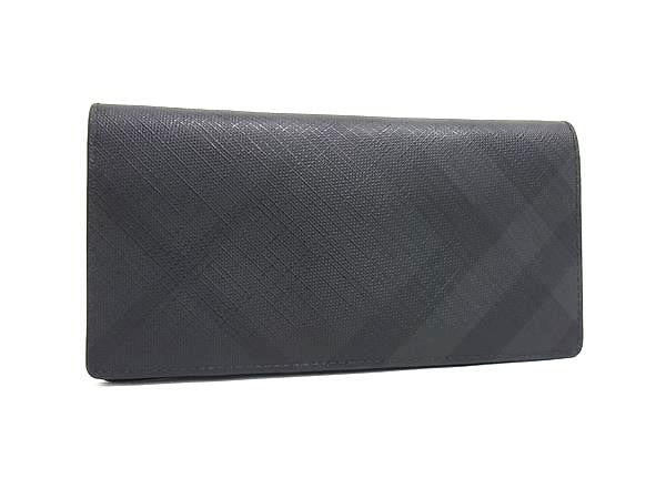 BURBERRY バーバリー 長財布 ブラック系 PVC メンズ 二つ折り 美品