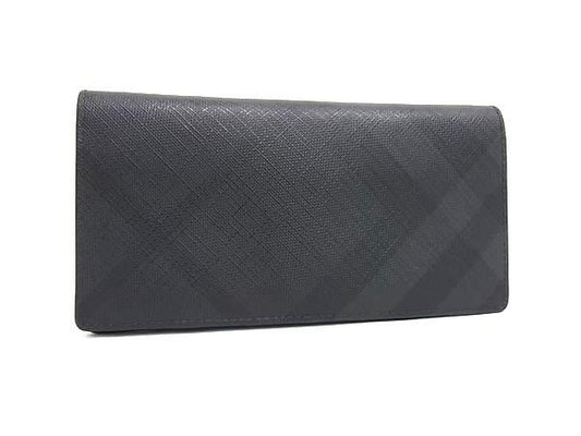 BURBERRY バーバリー 長財布 ブラック系 PVC メンズ 二つ折り 美品