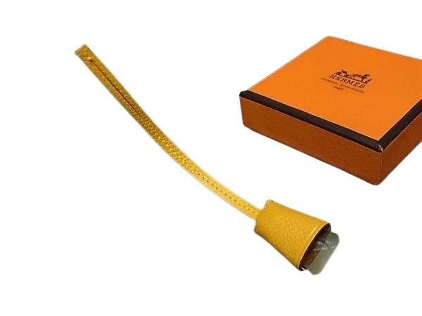 HERMES エルメス バッグチャーム ミニクロシェット イエロー系 レザー レディース シルバー金具 新品未使用展示品