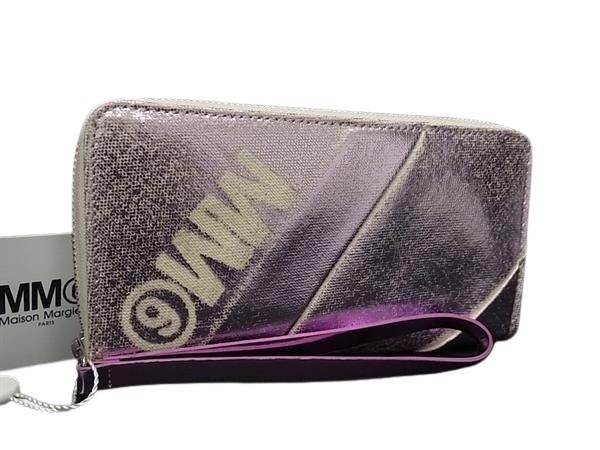 MM6 Maison Margiela エムエムシックス メゾン マルジェラ 長財布 S54UI0051 パープル系×シルバー系 キャンバス レディース ラウンドファスナー 超美品