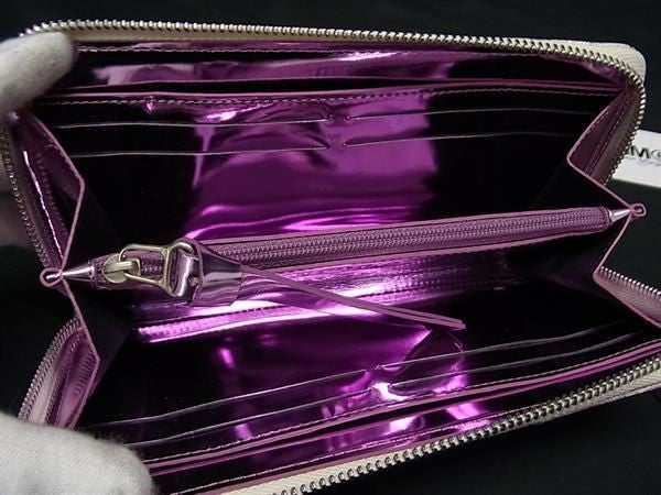 MM6 Maison Margiela エムエムシックス メゾン マルジェラ 長財布 S54UI0051 パープル系×シルバー系 キャンバス レディース ラウンドファスナー 超美品