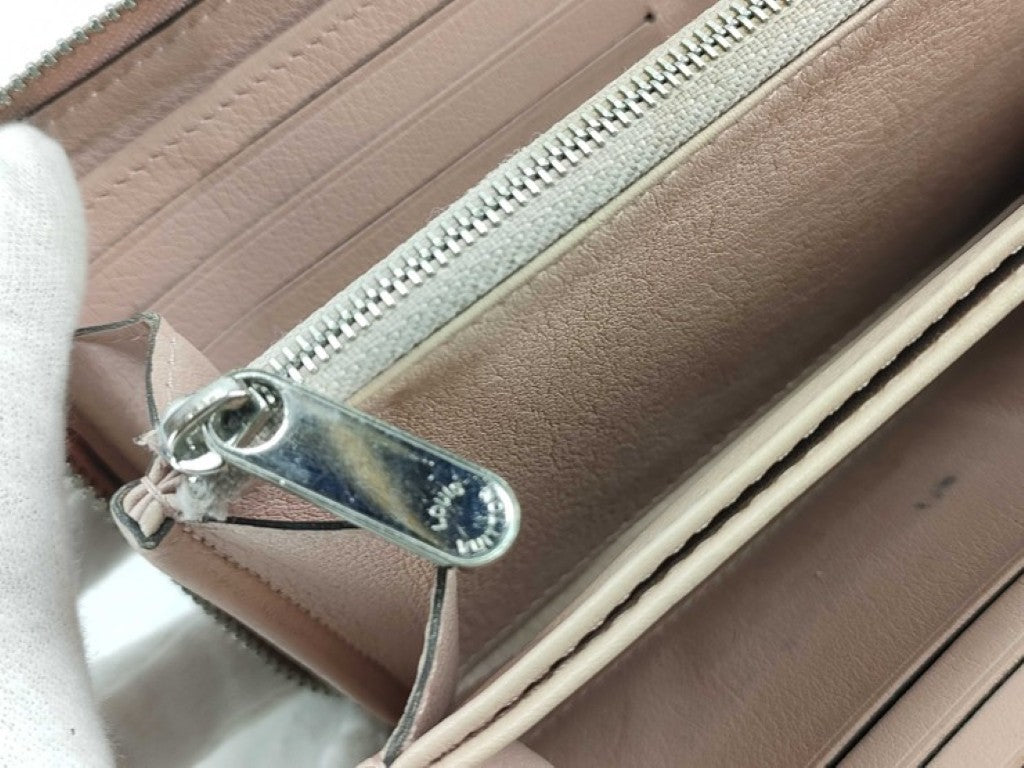 LOUIS VUITTON ルイヴィトン 長財布 ジッピーウォレット M82755 ジャスミンピンク系 マヒナ レディース ラウンドファスナー シルバー金具 美品
