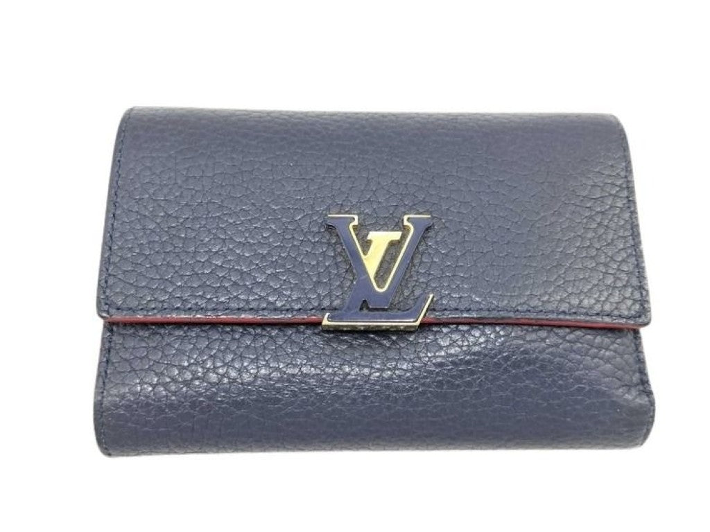 LOUIS VUITTON ルイヴィトン 三つ折り財布 ポルトフォイユ カプシーヌ コンパクト M63741 マリーヌルージュ系 トリヨンレザー レディース ゴールド金具