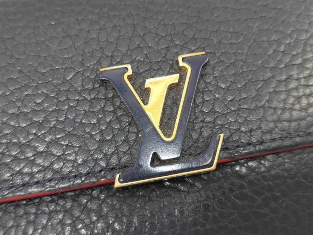 LOUIS VUITTON ルイヴィトン 三つ折り財布 ポルトフォイユ カプシーヌ コンパクト M63741 マリーヌルージュ系 トリヨンレザー レディース ゴールド金具