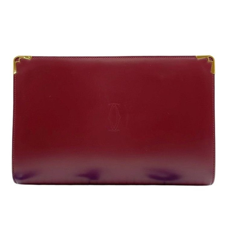 Cartier カルティエ セカンドバッグ マストライン L1000509 ボルドー系 レザー メンズ クラッチバッグ ゴールド金具 美品