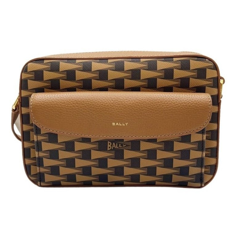 BALLY バリー ショルダーバッグ PENNANT DANIEL ブラウン ブラック系 PVC レザー メンズ クロスボディ ゴールド金具 超美品