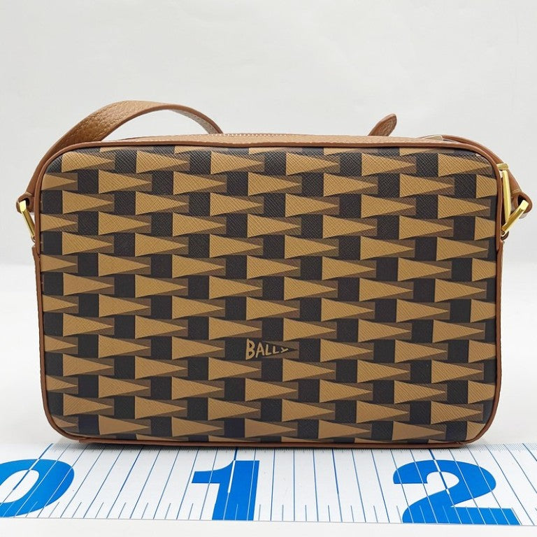 BALLY バリー ショルダーバッグ PENNANT DANIEL ブラウン ブラック系 PVC レザー メンズ クロスボディ ゴールド金具 超美品