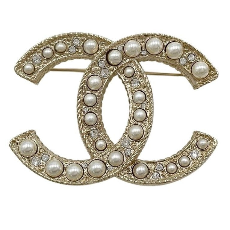 CHANEL シャネル ブローチ ココマーク A64762 ゴールド系 GP レディース パール ラインストーン 美品