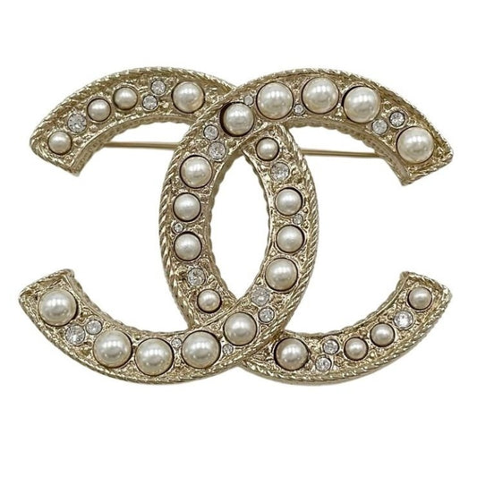CHANEL シャネル ブローチ ココマーク A64762 ゴールド系 GP レディース パール ラインストーン 美品