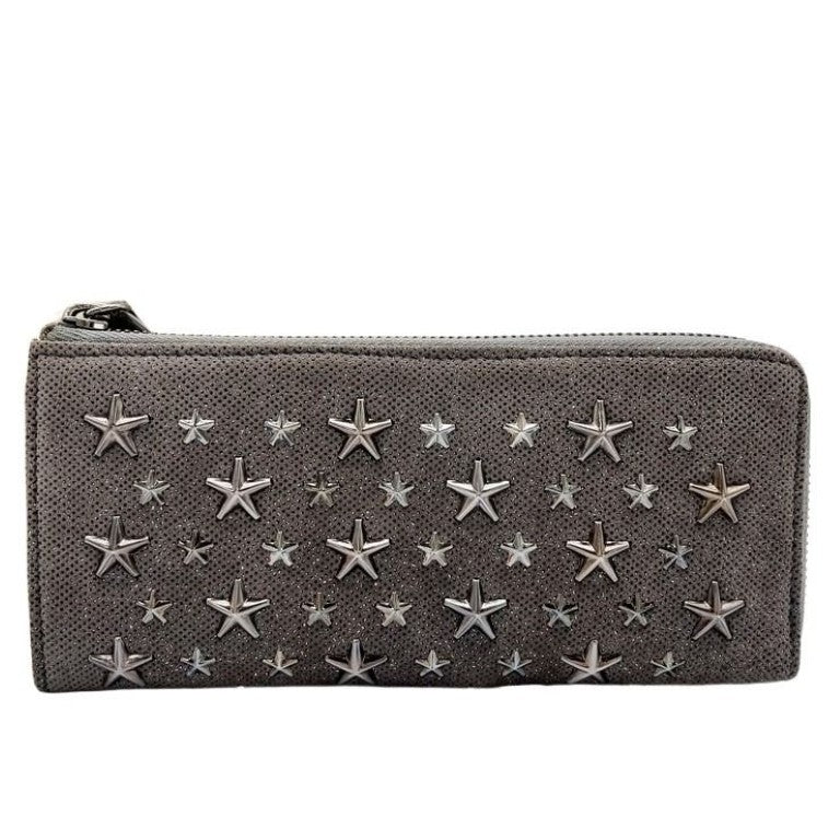 JIMMY CHOO ジミーチュウ 長財布 カーキ系 レザー ユニセックス L字ファスナー スタースタッズ 美品