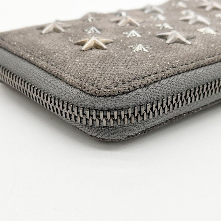 JIMMY CHOO ジミーチュウ 長財布 カーキ系 レザー ユニセックス L字ファスナー スタースタッズ 美品
