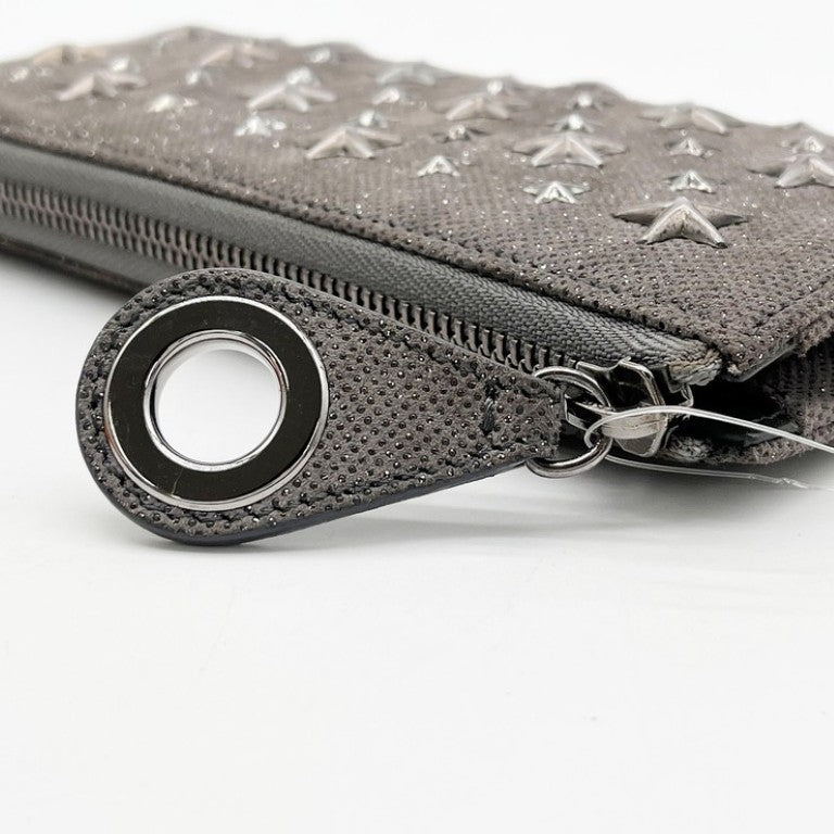 JIMMY CHOO ジミーチュウ 長財布 カーキ系 レザー ユニセックス L字ファスナー スタースタッズ 美品