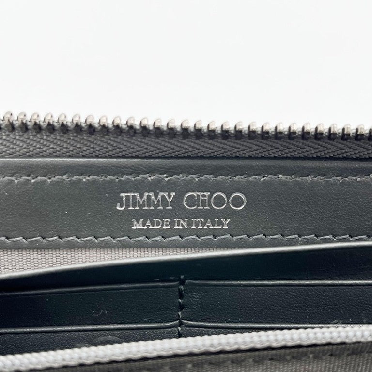 JIMMY CHOO ジミーチュウ 長財布 カーキ系 レザー ユニセックス L字ファスナー スタースタッズ 美品