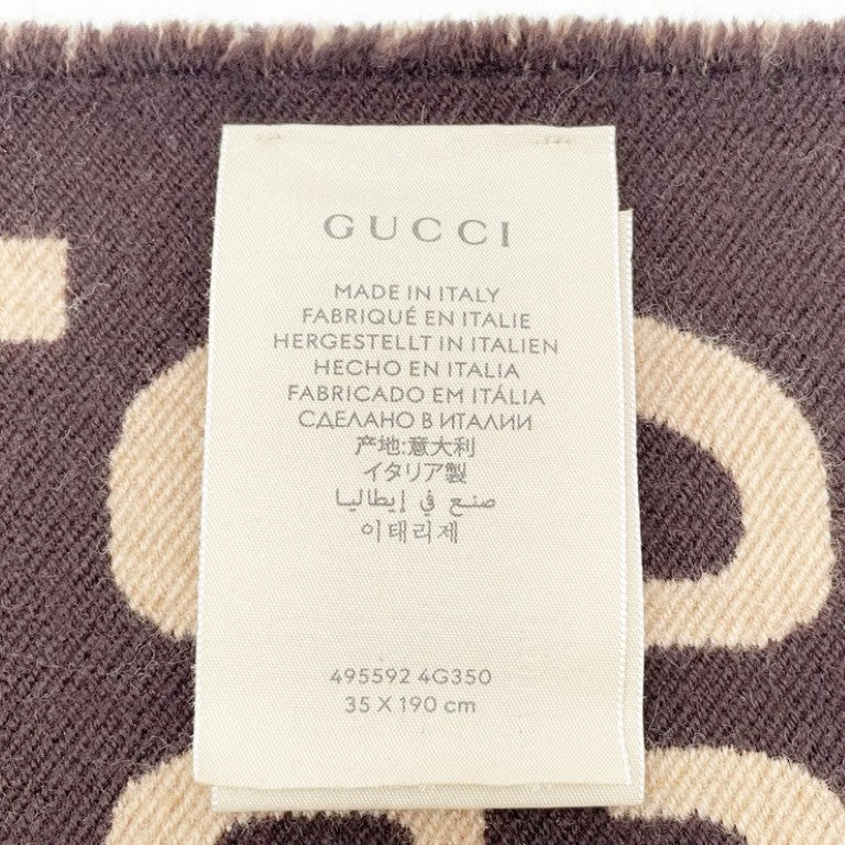GUCCI グッチ スカーフ マフラー GGジャカード 495592 ブラウン ベージュ系 ウール 91%、シルク 9% ユニセックス 超美品