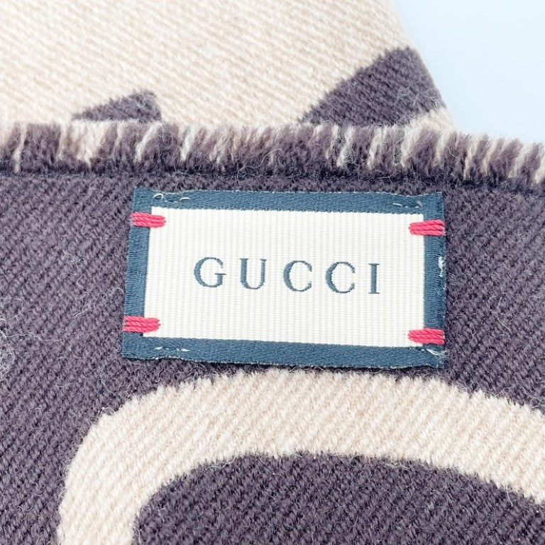 GUCCI グッチ スカーフ マフラー GGジャカード 495592 ブラウン ベージュ系 ウール 91%、シルク 9% ユニセックス 超美品