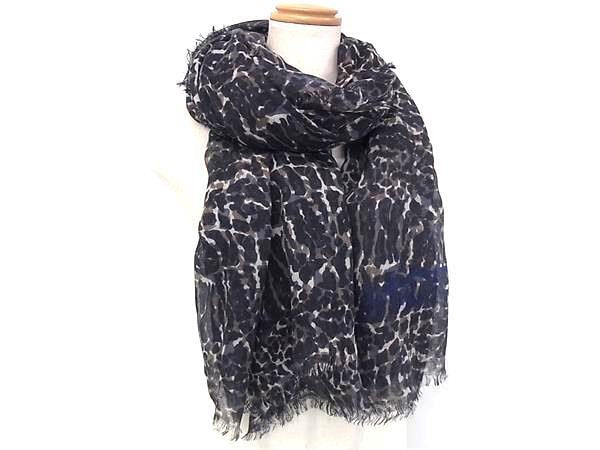 LOUIS VUITTON ルイヴィトン ストール ネイビー系 カシミヤ70%×シルク30% レディース ヒョウ柄 ショール 美品
