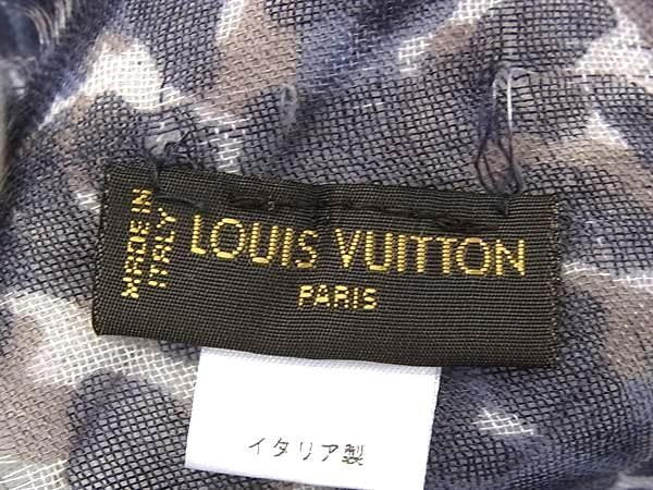 LOUIS VUITTON ルイヴィトン ストール ネイビー系 カシミヤ70%×シルク30% レディース ヒョウ柄 ショール 美品