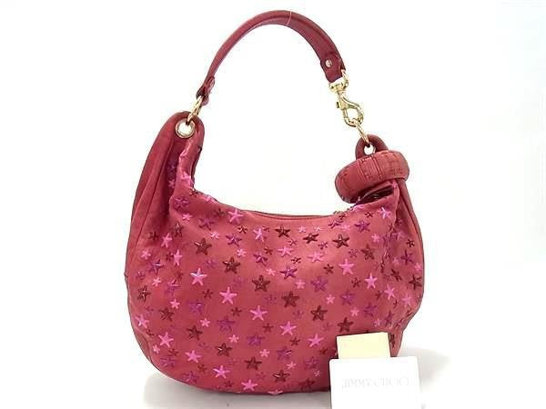 JIMMY CHOO ジミーチュウ ショルダーバッグ スカイバッグ ピンク系 レザー レディース スタースタッズ ハンドバッグ 美品