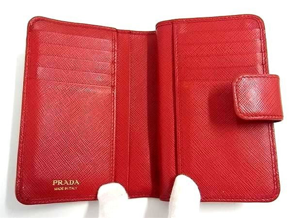 PRADA プラダ 二つ折り 財布 1ML225 レッド系 サフィアーノレザー レディース L字ファスナー ゴールド金具 美品