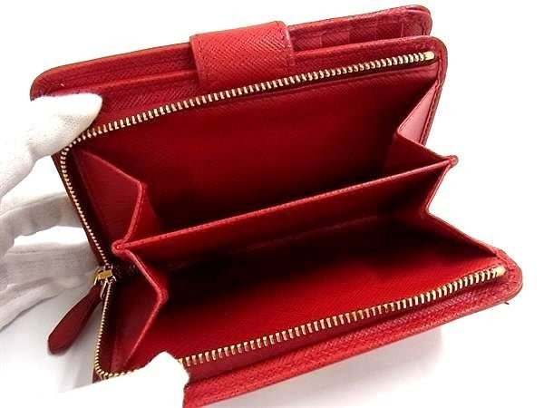 PRADA プラダ 二つ折り 財布 1ML225 レッド系 サフィアーノレザー レディース L字ファスナー ゴールド金具 美品
