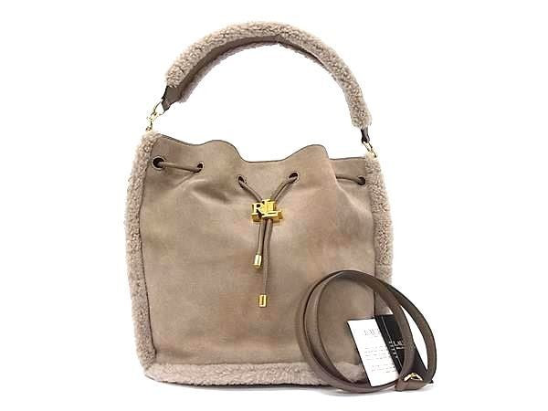LAUREN RALPH LAUREN ローレンラルフローレン ハンドバッグ Andie Drawstring Bag ブラウン系 スエード×レザー レディース 2WAY ショルダーバッグ ゴールド金具 美品