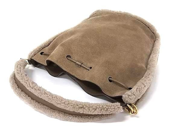 LAUREN RALPH LAUREN ローレンラルフローレン ハンドバッグ Andie Drawstring Bag ブラウン系 スエード×レザー レディース 2WAY ショルダーバッグ ゴールド金具 美品