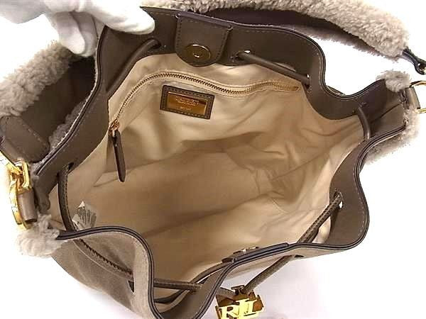 LAUREN RALPH LAUREN ローレンラルフローレン ハンドバッグ Andie Drawstring Bag ブラウン系 スエード×レザー レディース 2WAY ショルダーバッグ ゴールド金具 美品