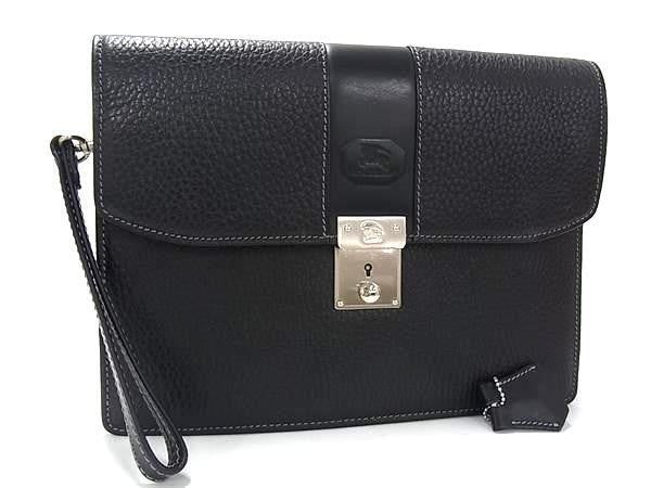 BURBERRY バーバリー クラッチバッグ ブラック系 レザー メンズ セカンドバッグ シルバー金具 美品